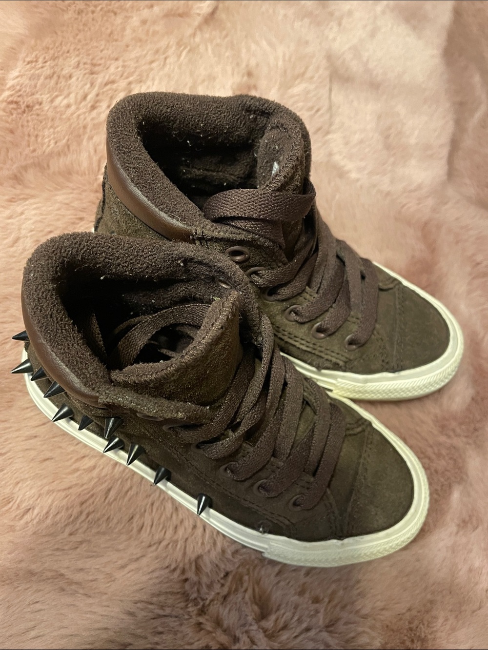 Kids Brown High-Top Sneaker with Side Spikes
